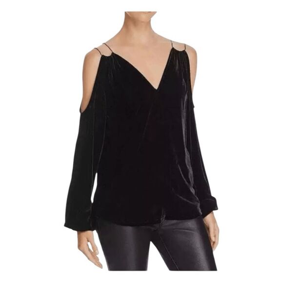 Ramy Brook Gigi Gold Chain Cold Shoulder Blouse Blue Velvet XS - Picture 5 of 10